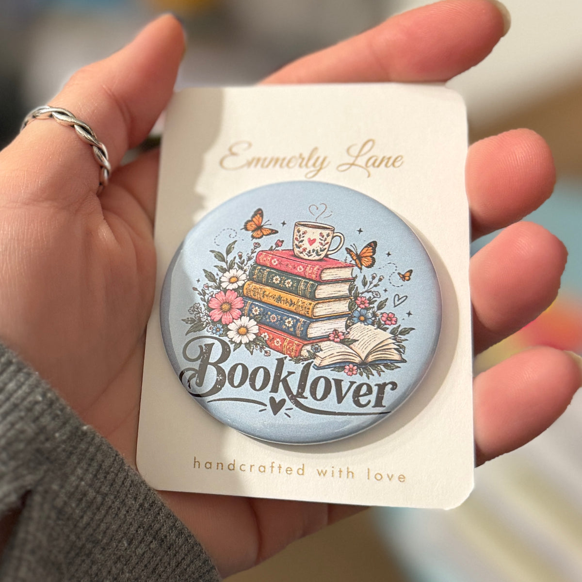 Booklover – Floral Book Button Pin
