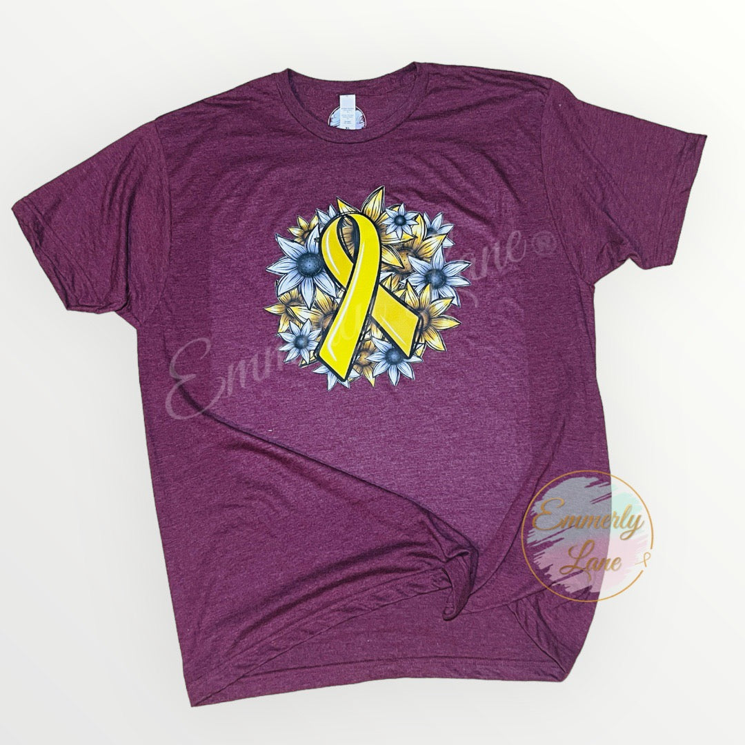 Floral Gold Ribbon Tee || Childhood Cancer Awareness Tee