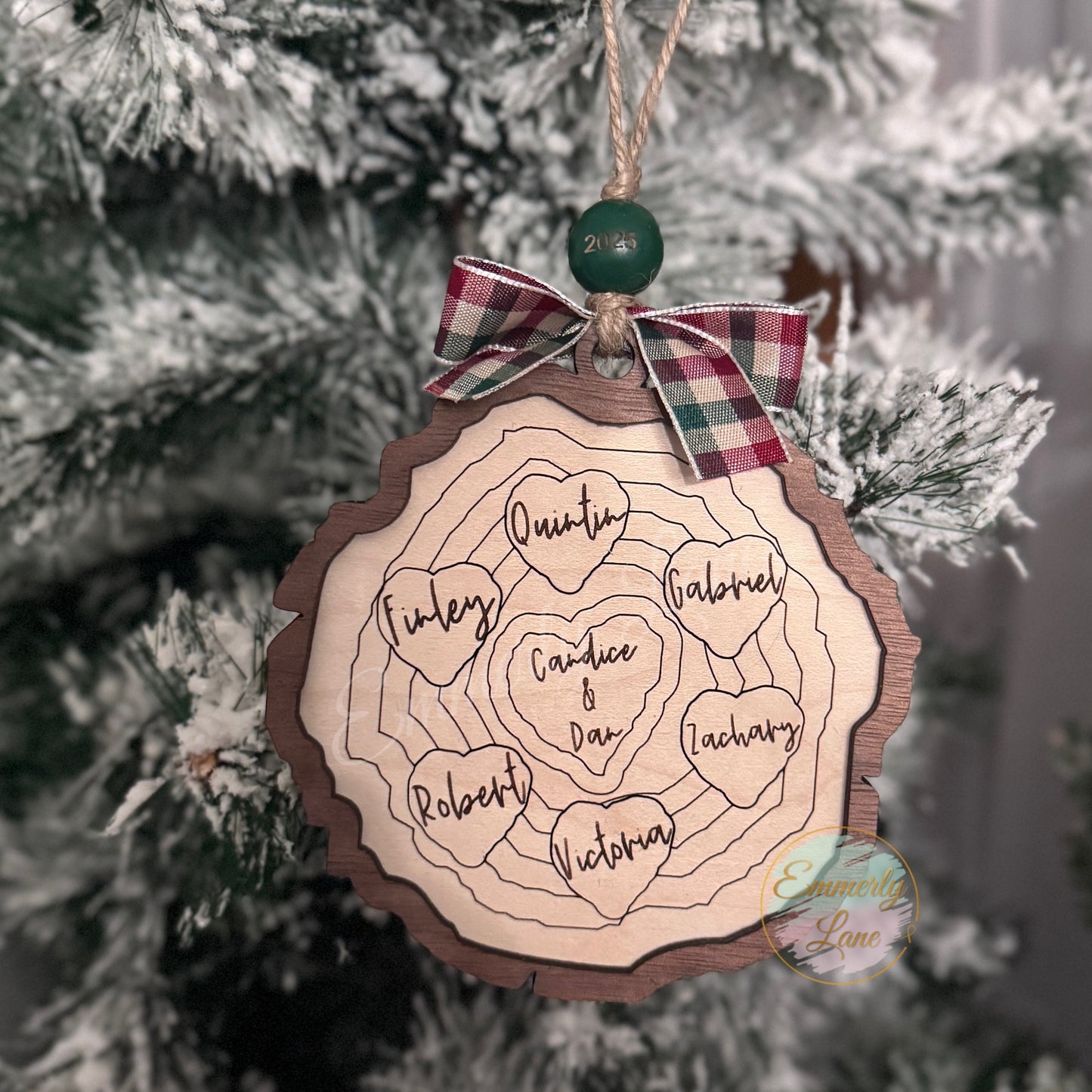 Personalized Family Christmas Wood Slice Ornament