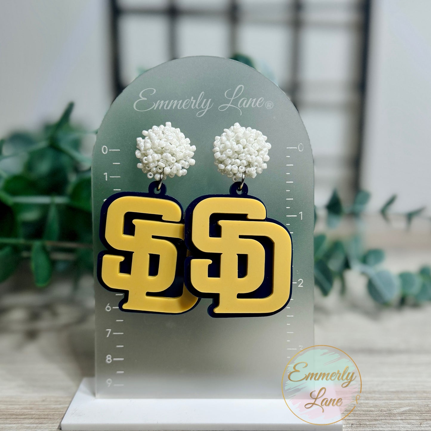 Custom SD Trojans Team Spirit Dangle Earrings- seed bead toppers