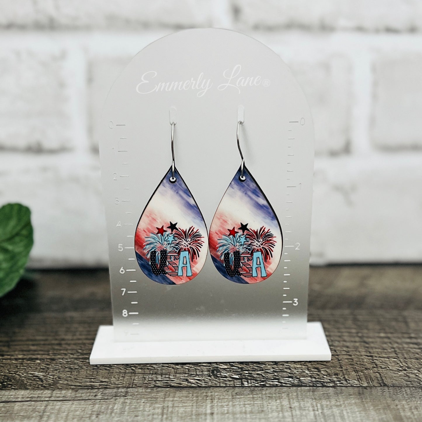 USA Patriotic Wood Teardrop Earrings