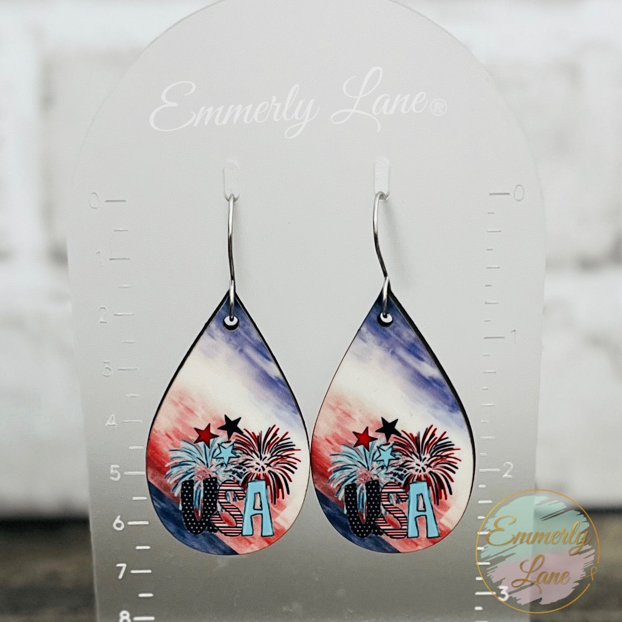 USA Patriotic Wood Teardrop Earrings