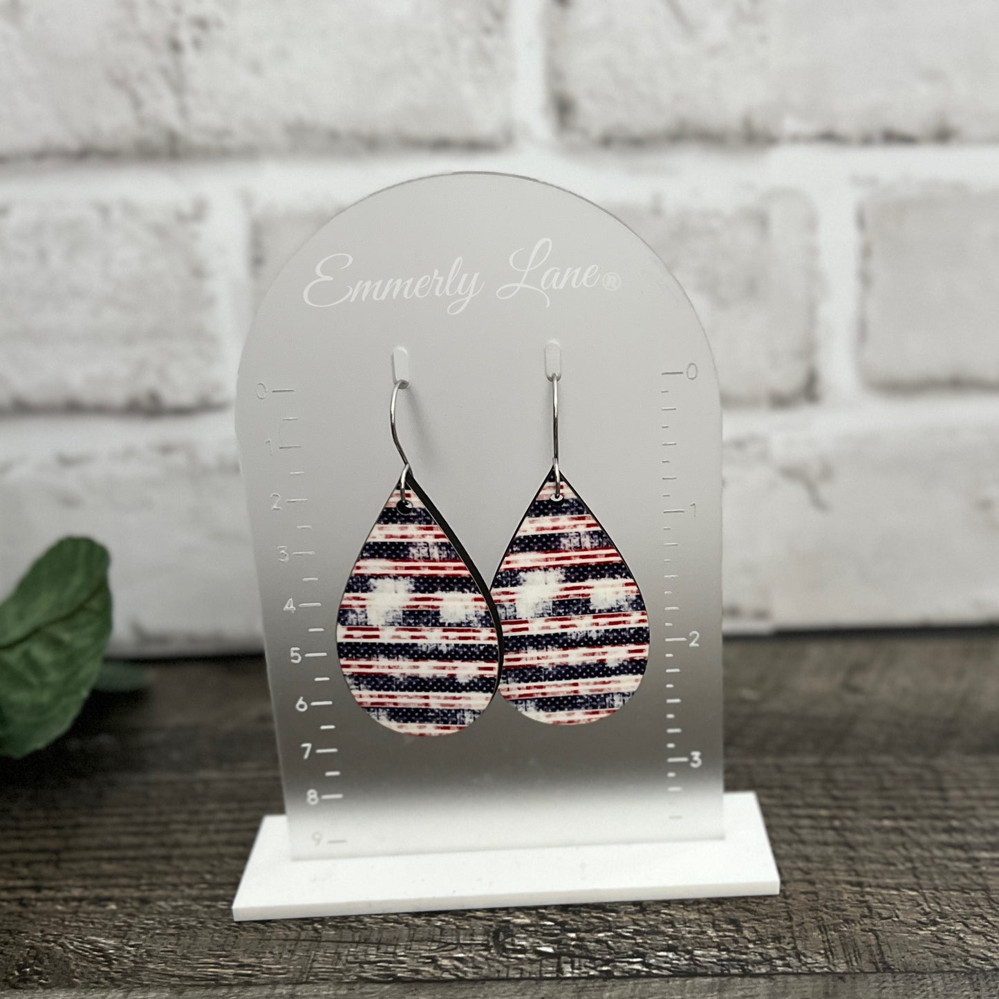 Distressed Patriotic Wood Teardrop Earrings