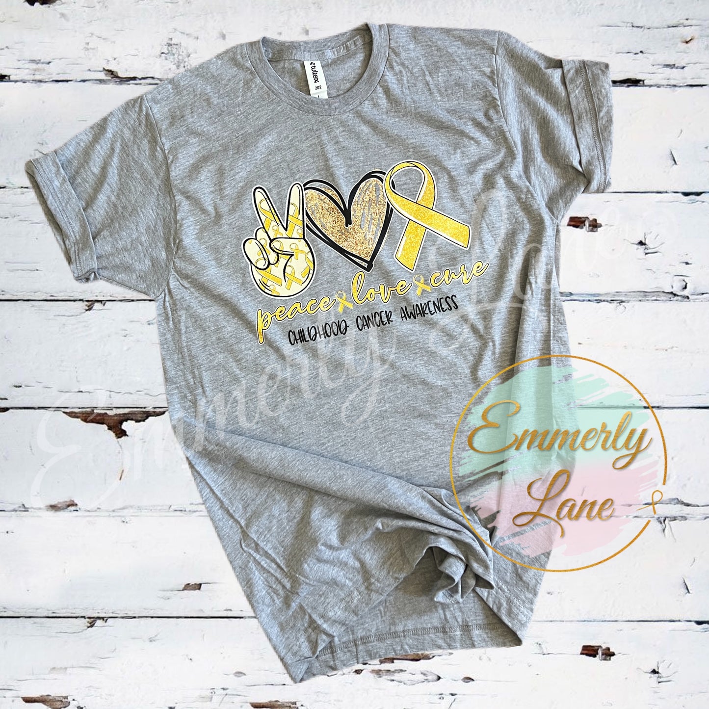 Peace Love Cure Childhood Cancer Awareness Tee