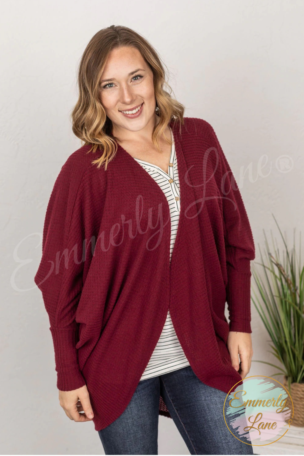 Emma Cocoon Cardigan - Waffle Knit - Burgundy