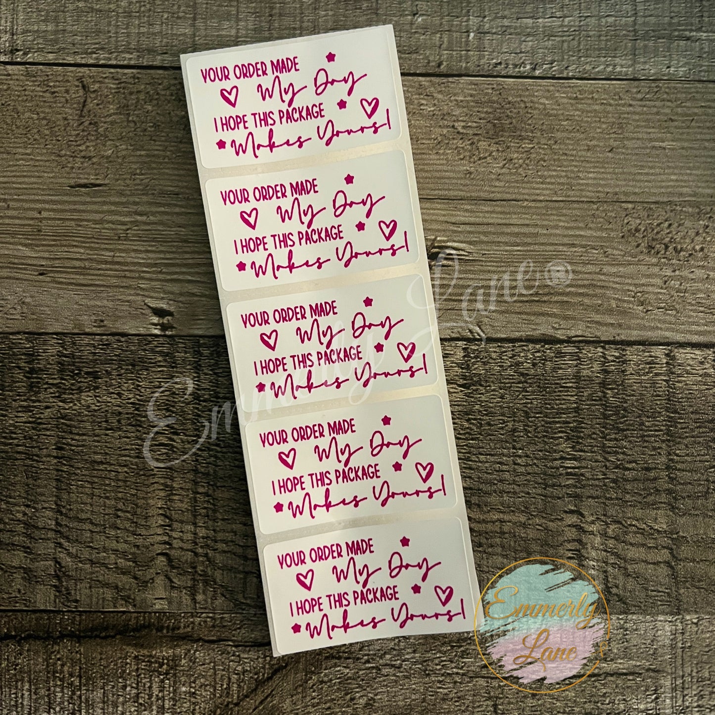 Your order made my day Pink Text Thermal Stickers- Rectangle 2.25 x 1.25"