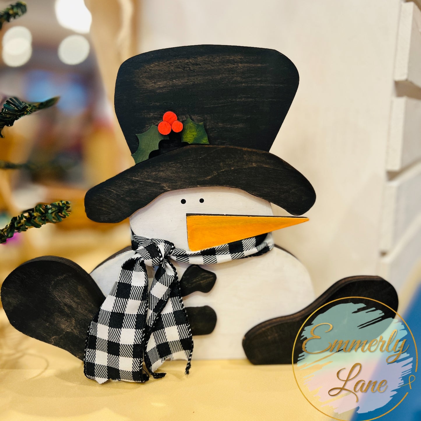Sitting Wood Snowman