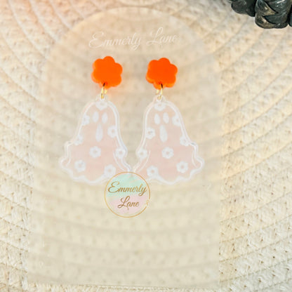 Floral Ghost Stud Dangle Earrings