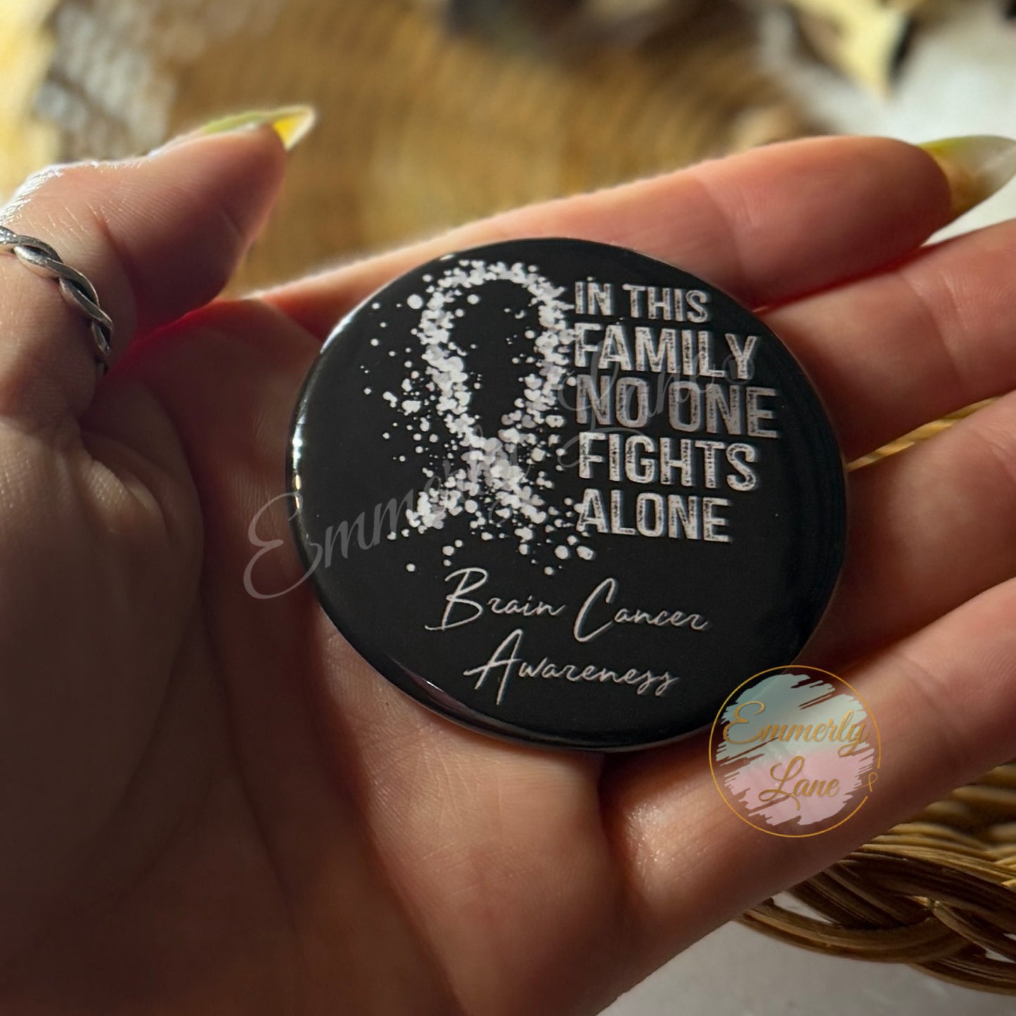 In this family no one fights alone Brain Cancer Awareness Button Pin