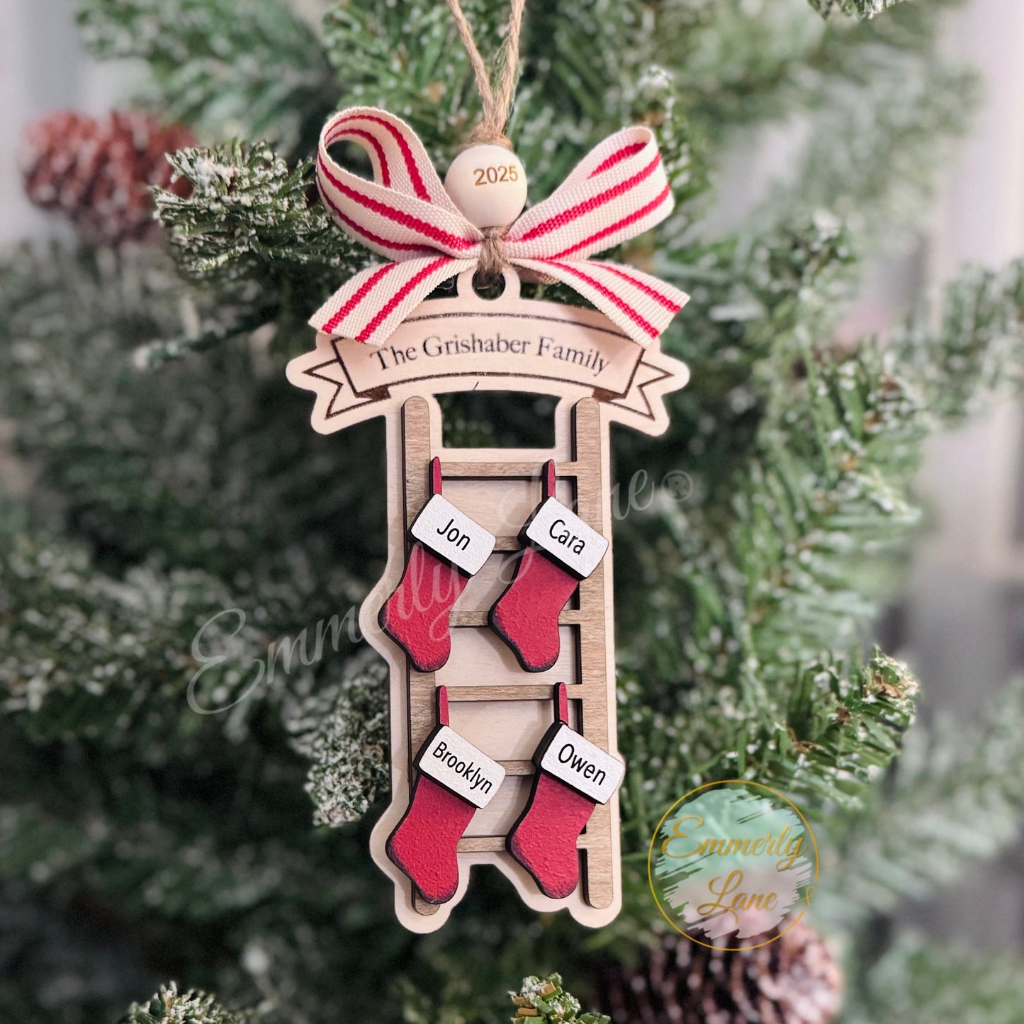 Personalized Family Christmas Stocking Ladder Ornament