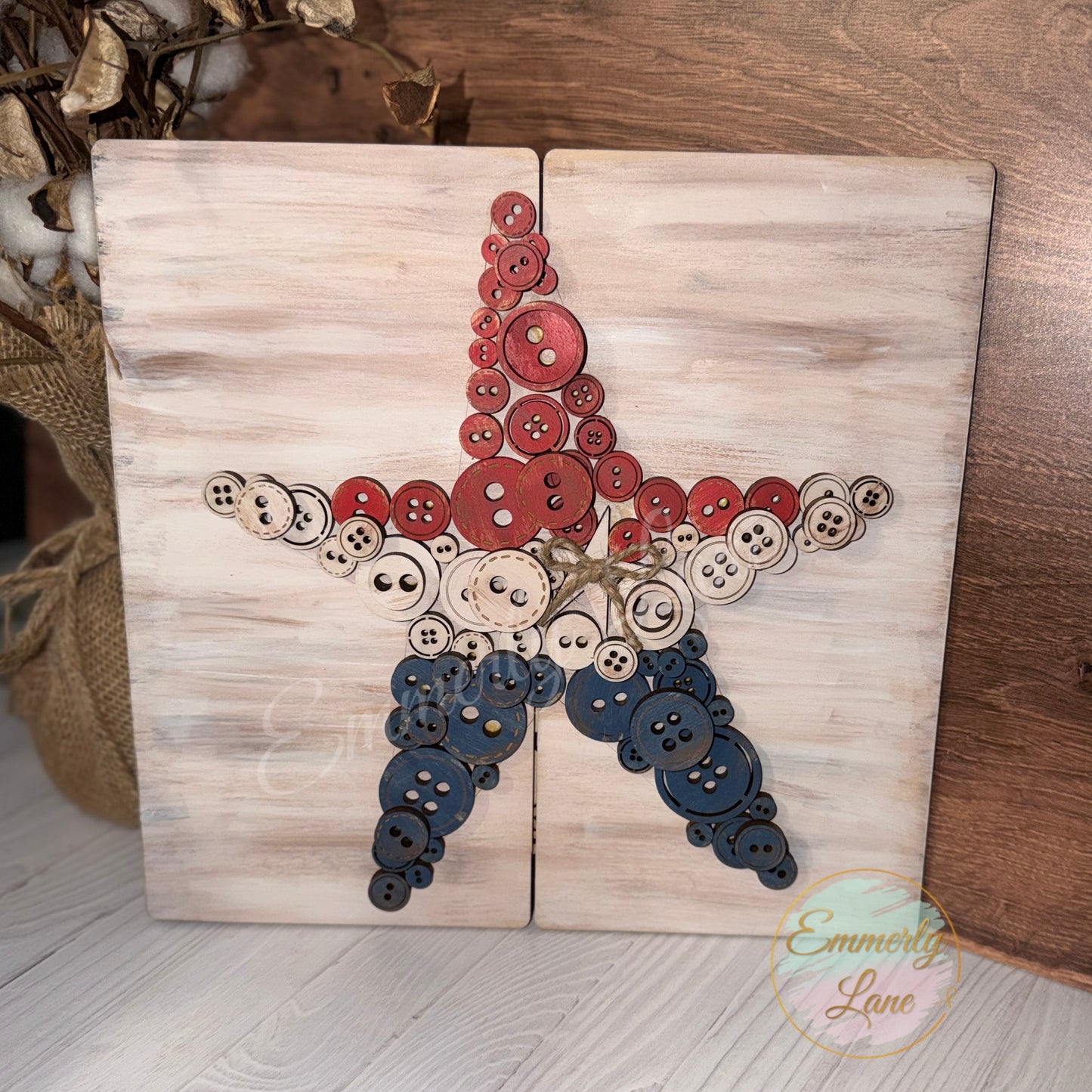 Star Button Wood Sign