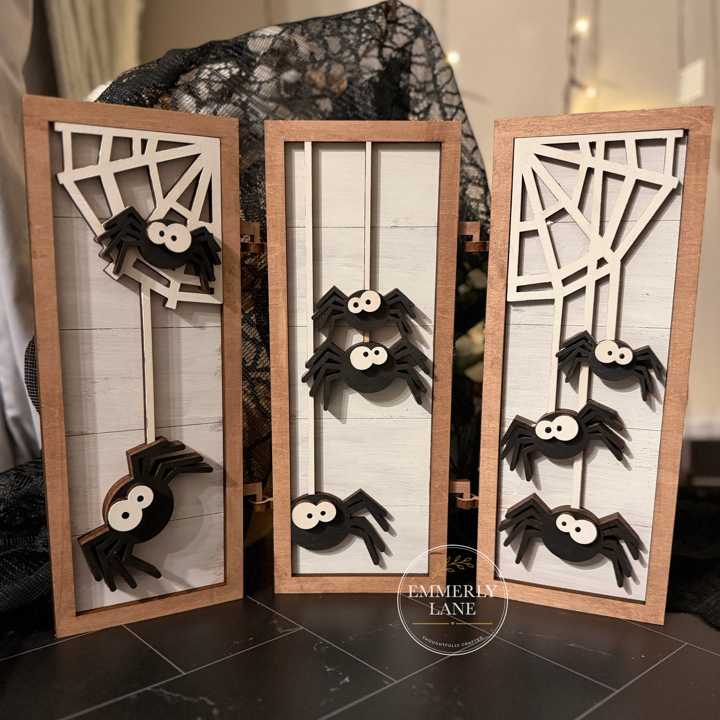 DIY Caught in the Web Halloween Trio Sign