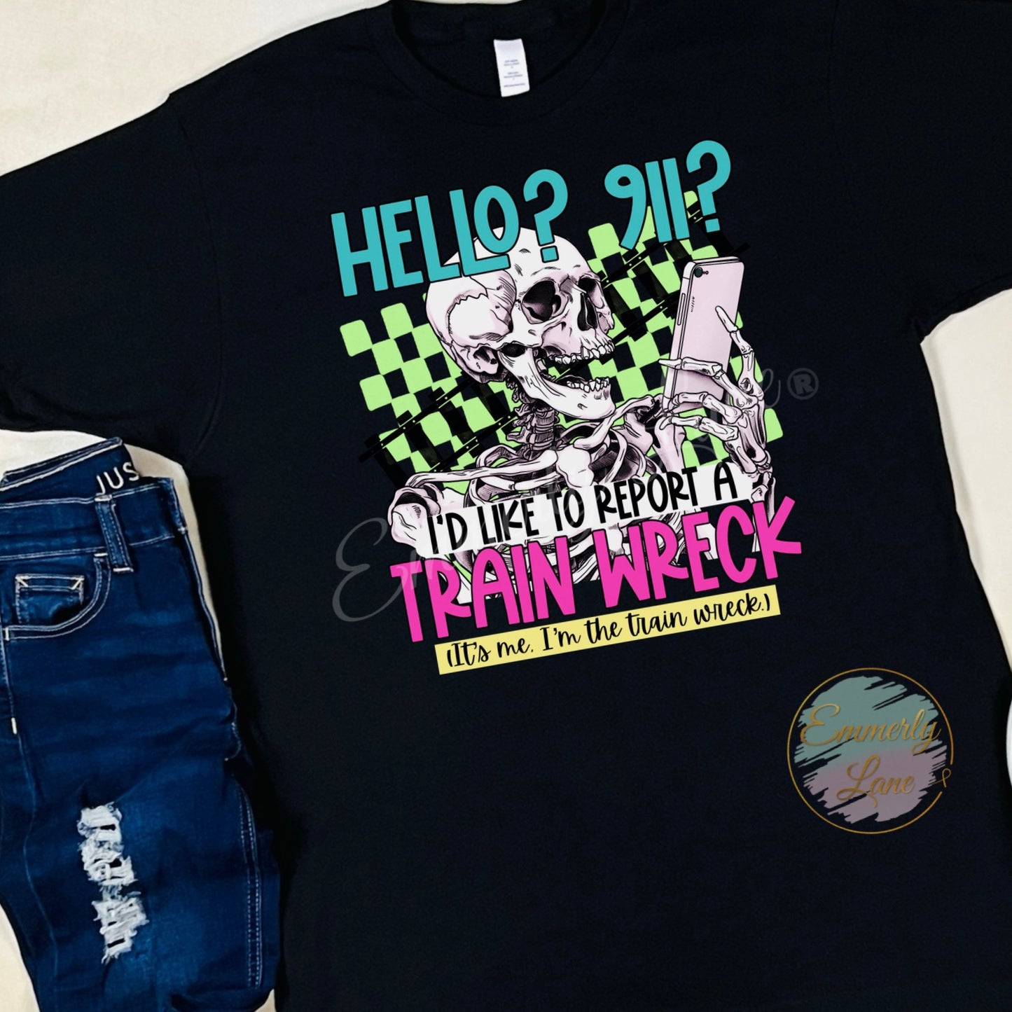 Hello 911 Train wreck Tee Shirt