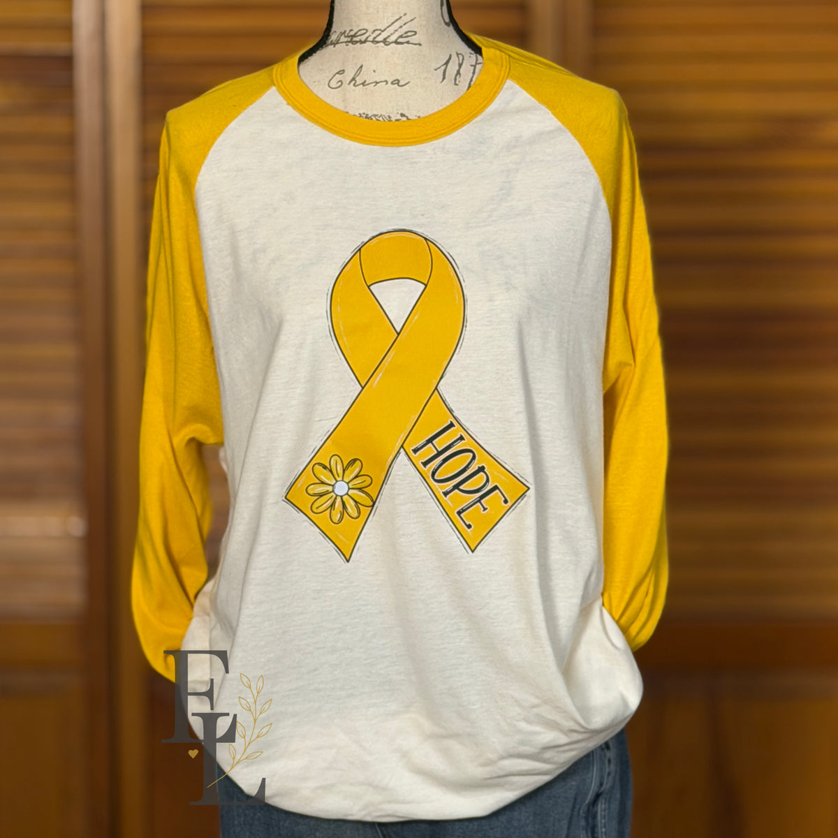 Hope Gold Ribbon Raglan