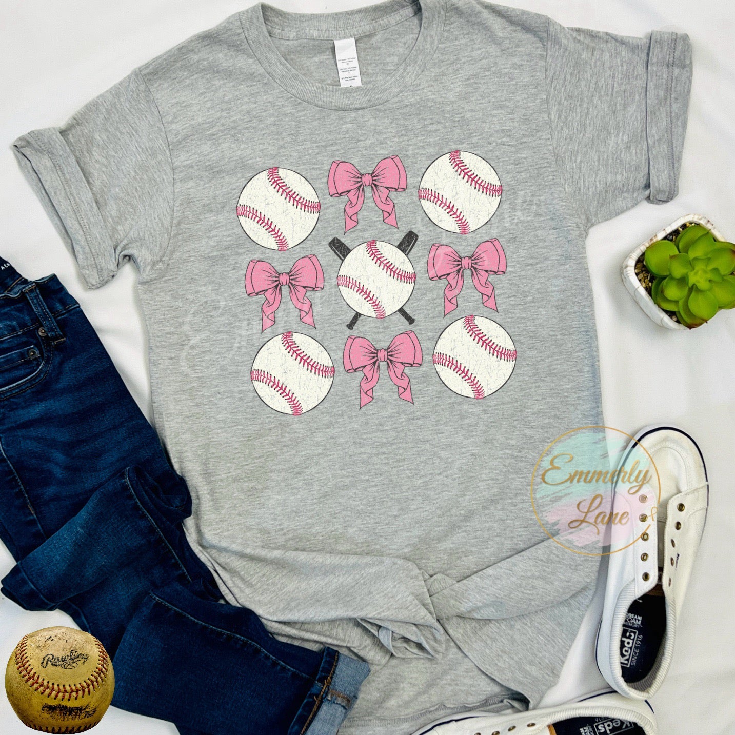 Distressed Baseball Coquette Bow Tee