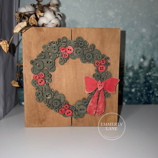 Christmas Wreath Button Wood Sign