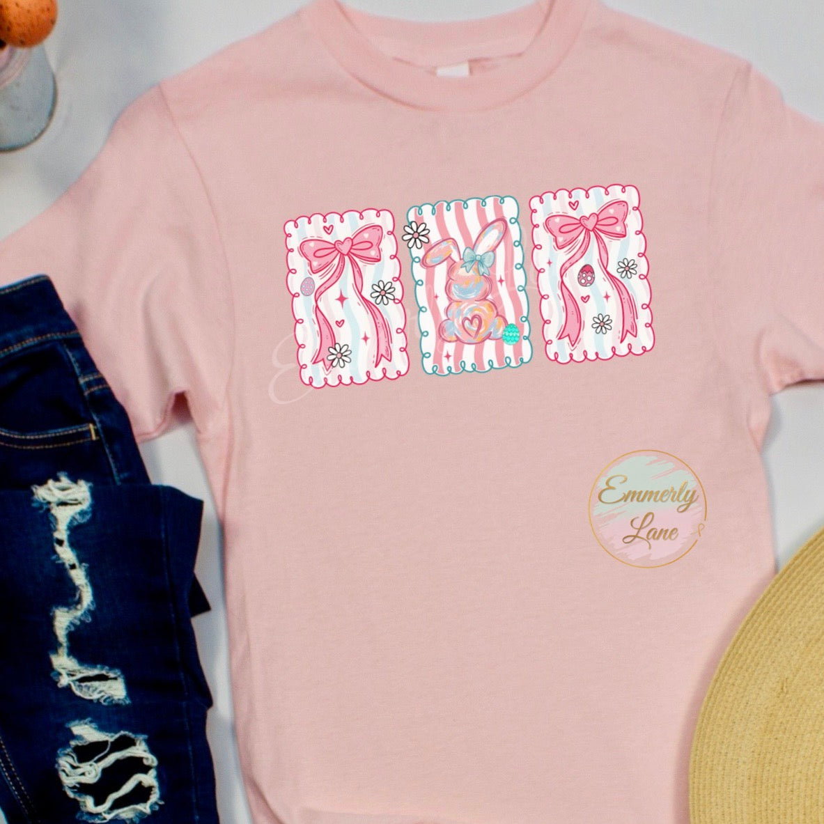 Watercolor Coquette Bunny & Bows Easter Tee