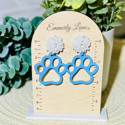 Paw Team Spirit Dangle Earrings- seed bead toppers