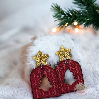 Knit Sweater Christmas tree Stud Dangle Earrings