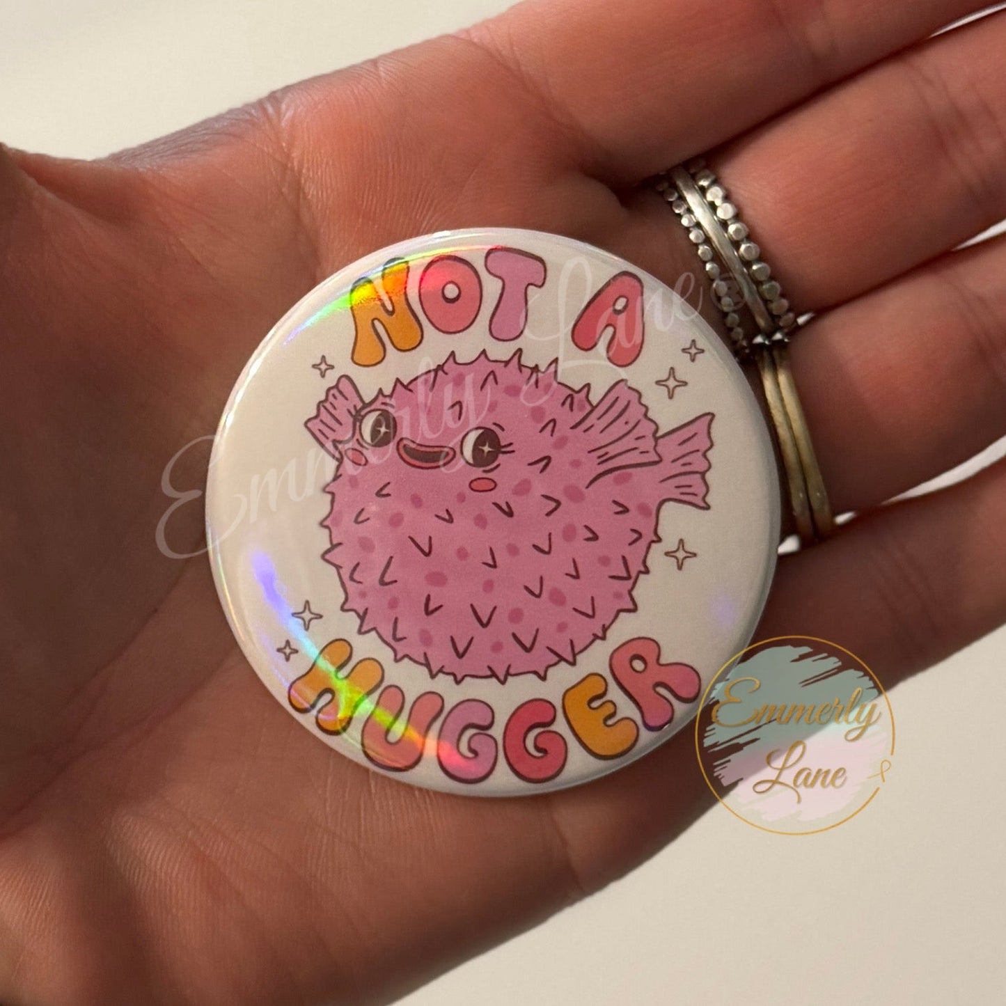 Not a Hugger Pufferfish Button Pin