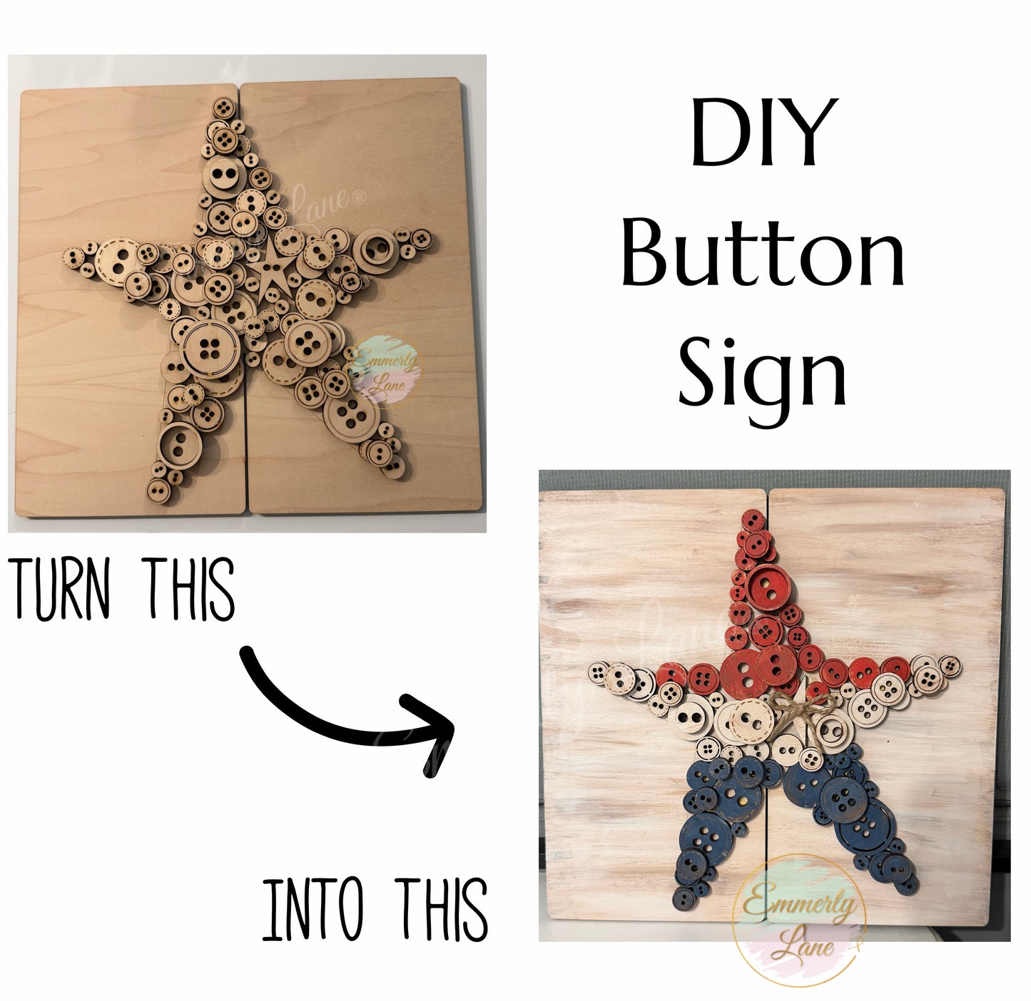 DIY Star Button Wood Sign