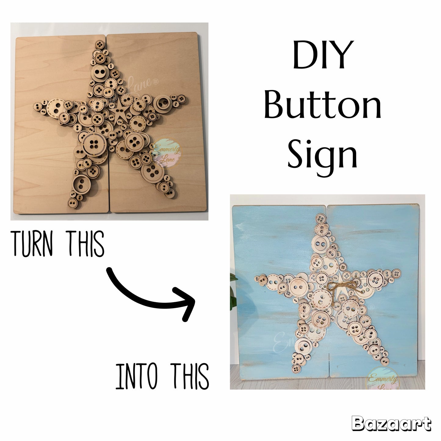 DIY Star Button Wood Sign