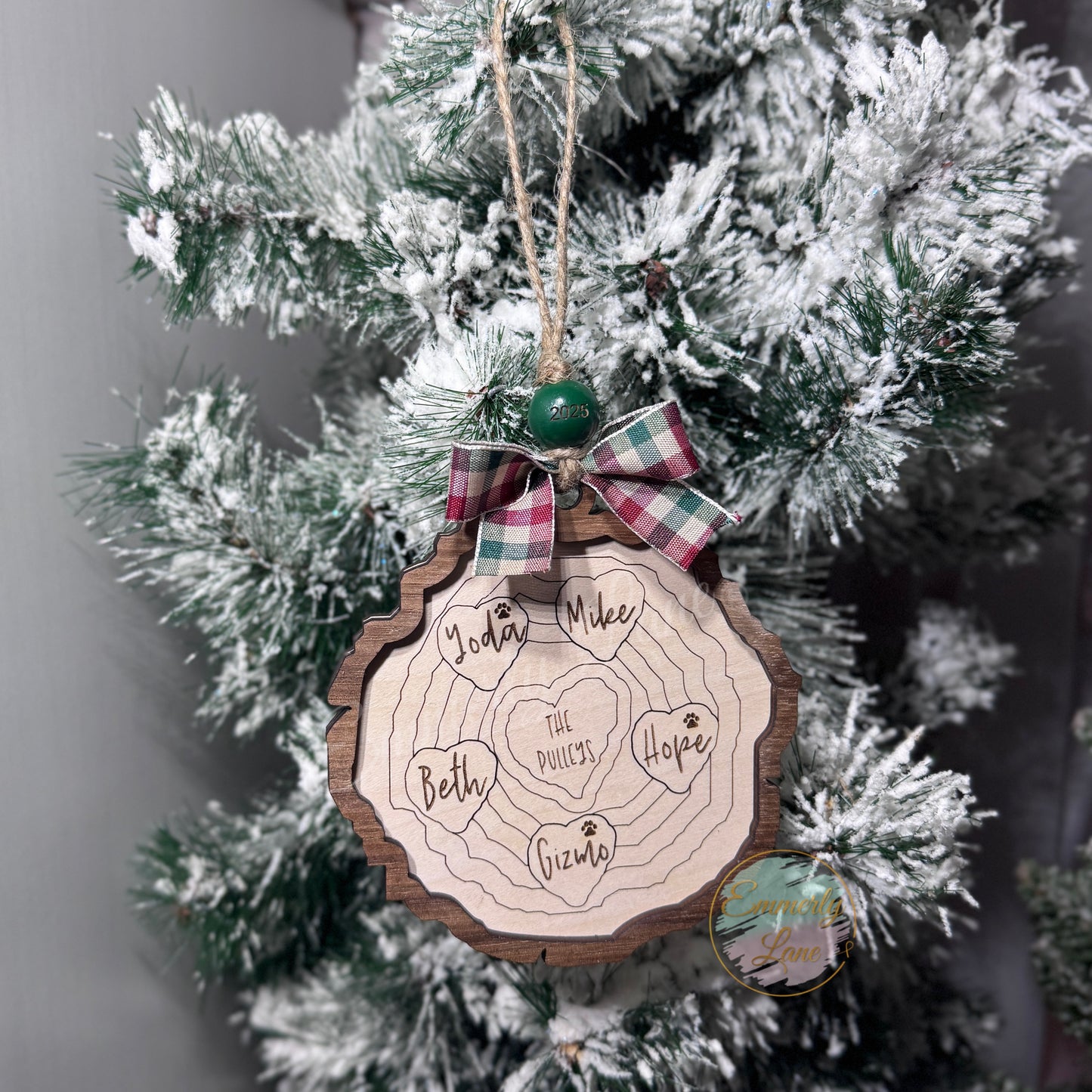Personalized Family Christmas Wood Slice Ornament