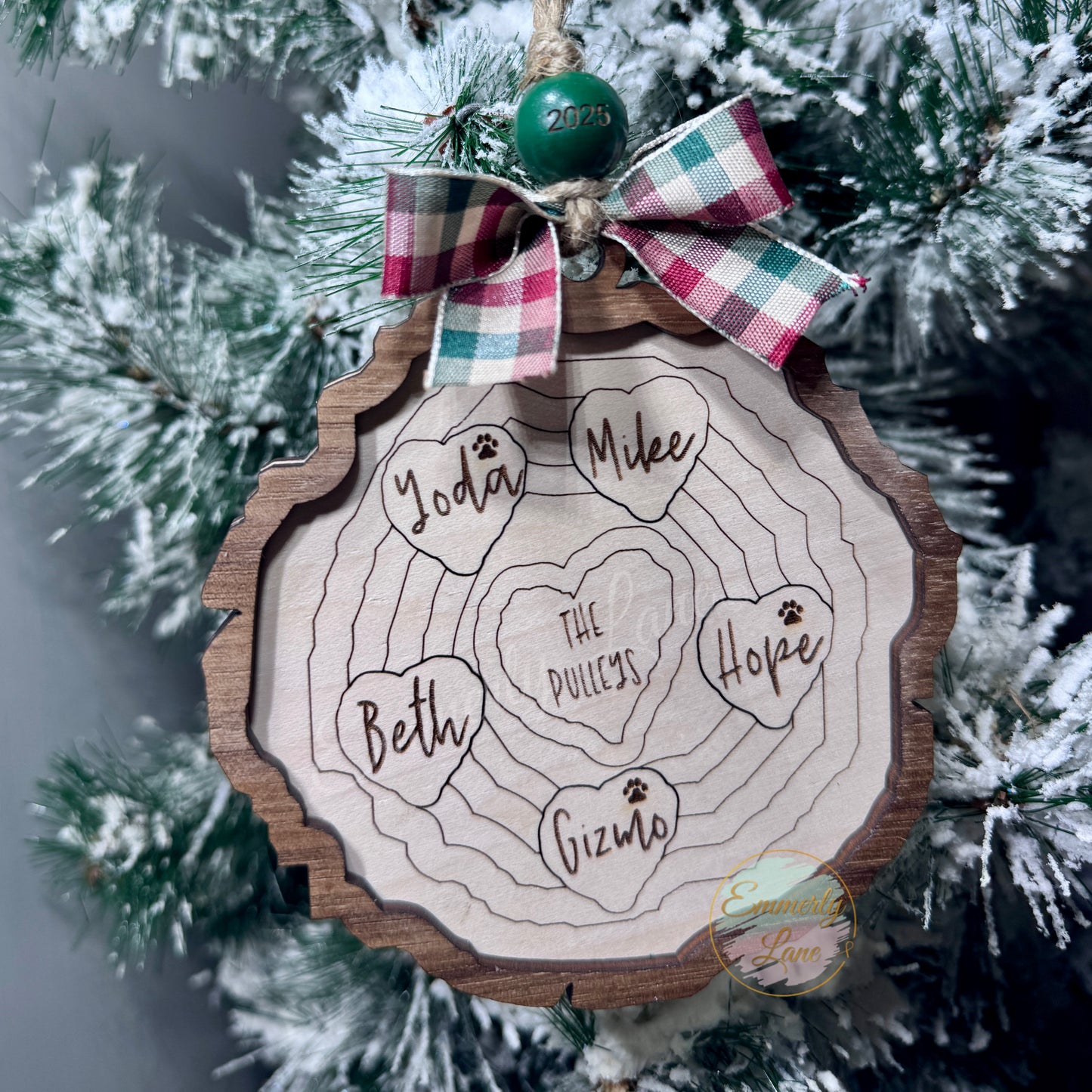Personalized Family Christmas Wood Slice Ornament