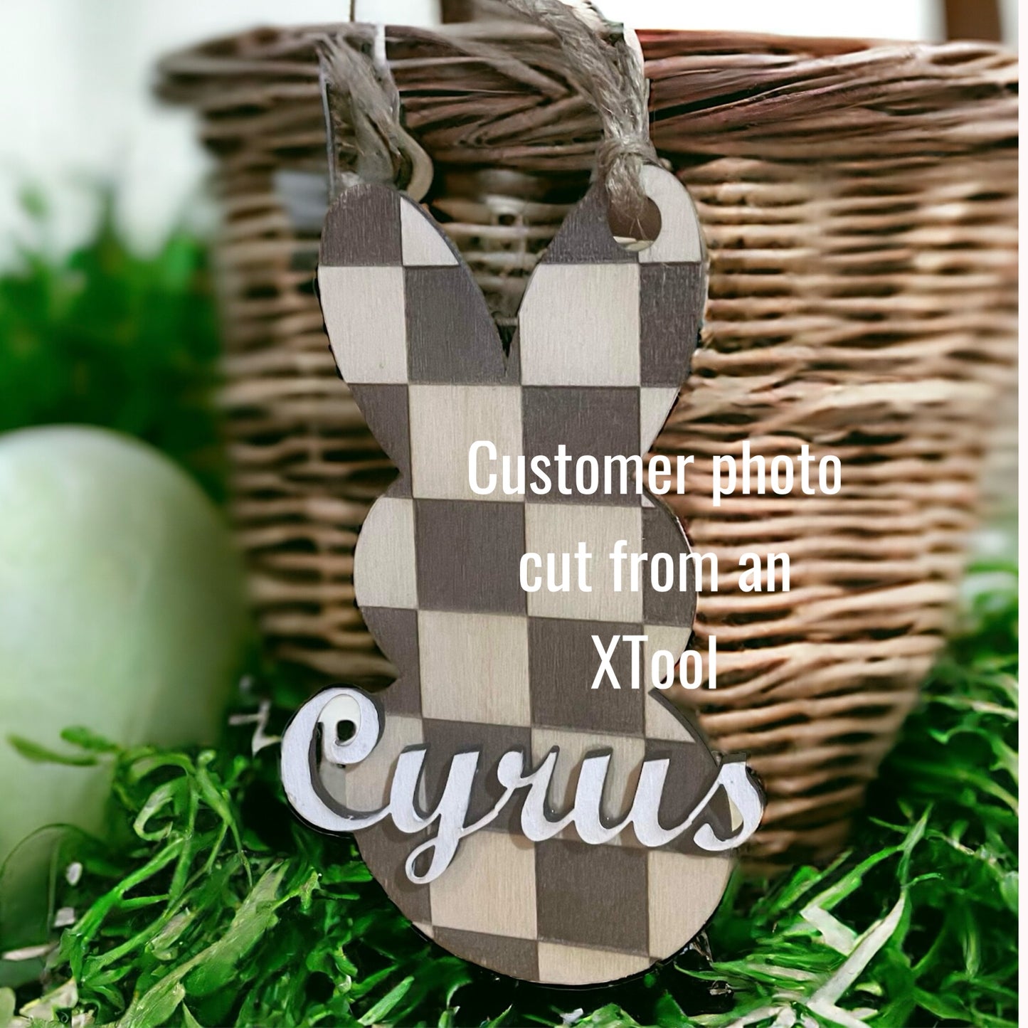 Digital Checkered Bunny Easter Tag SVG