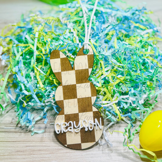 Digital Checkered Bunny Easter Tag SVG