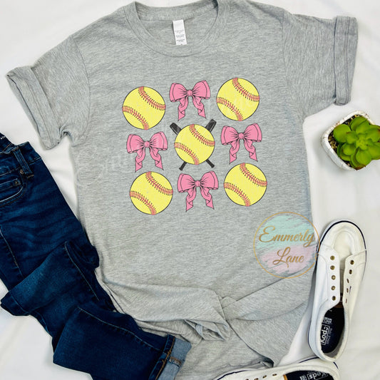 Distressed Softball Coquette Bow Tee