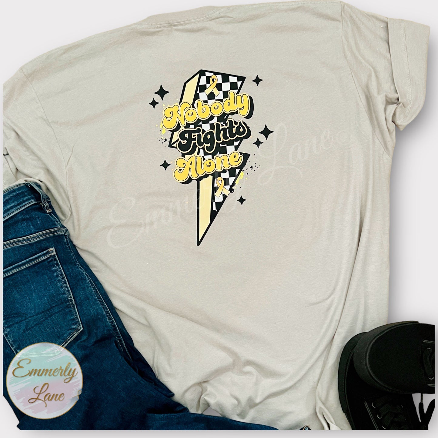 Nobody fights alone lightning bolt Tee- Gold