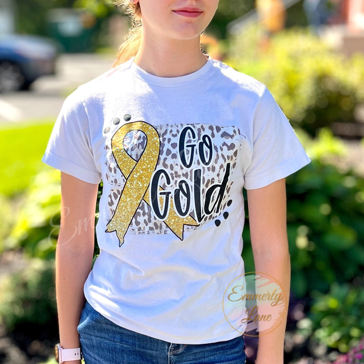 Go gold leopard Childhood Cancer Awareness Tee