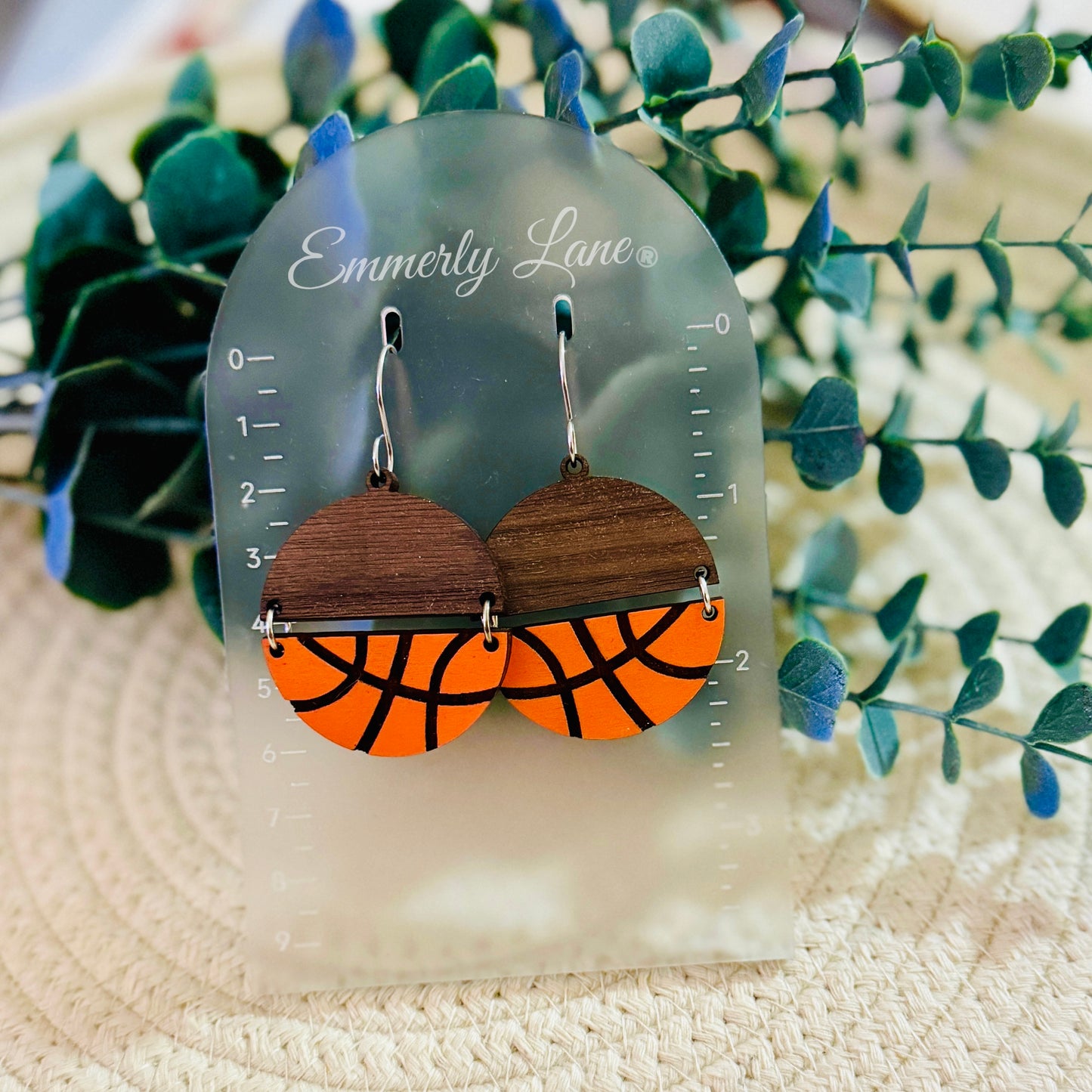 Wood Basketball Earrings