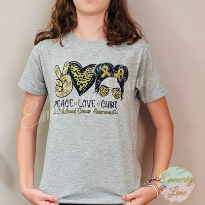 Peace Love Cure Girl Messy Bun Tee