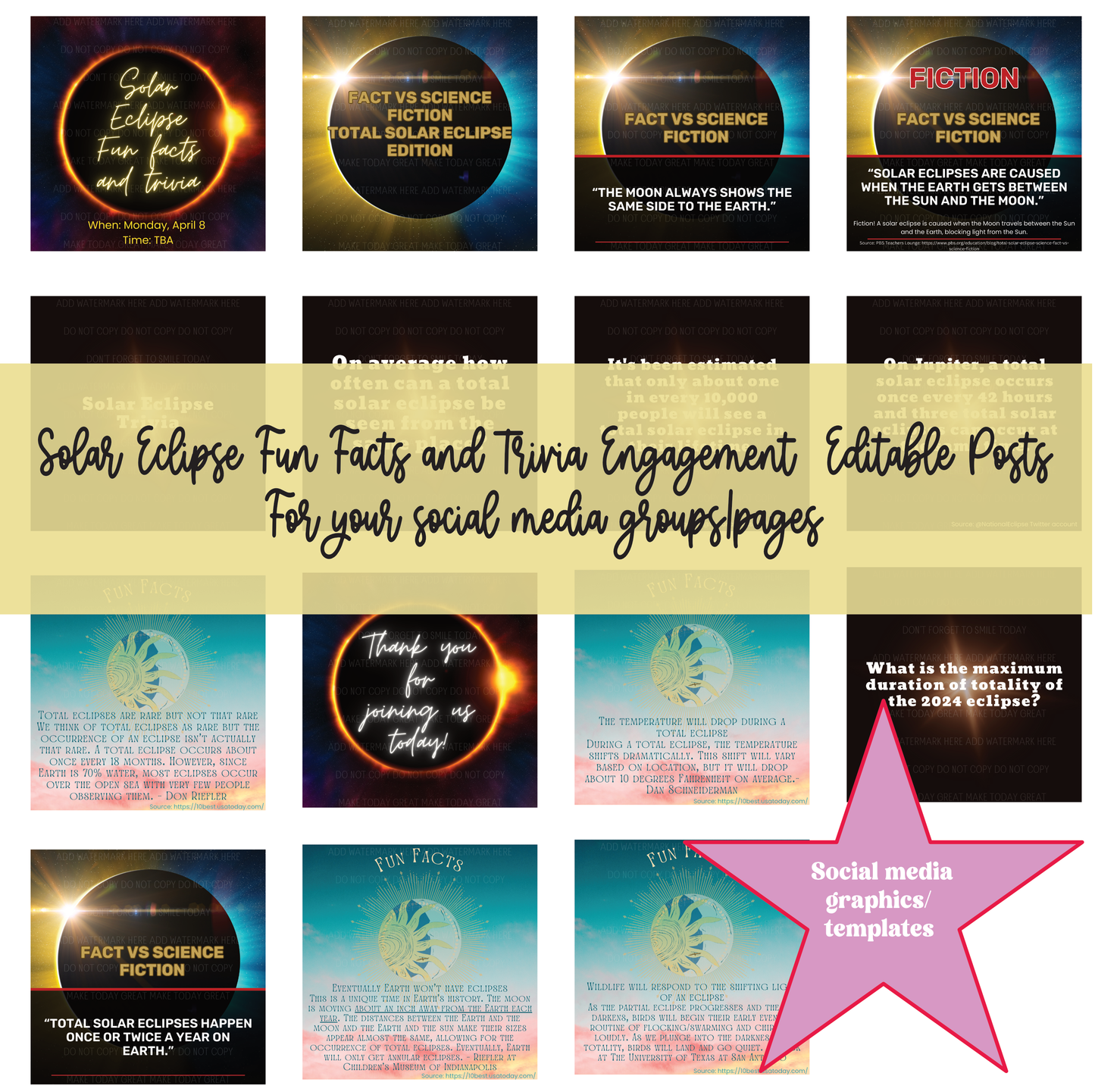 Solar Eclipse Engagement Posts | Editable Canva Templates | Social Media Graphics