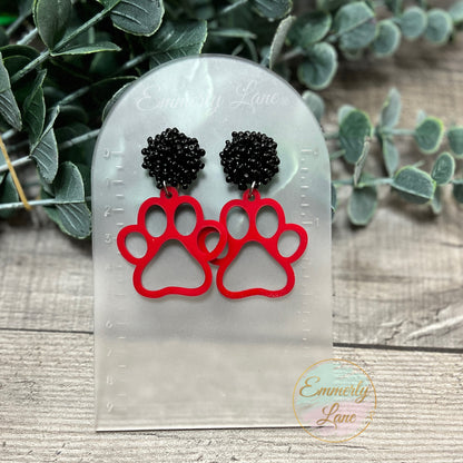 Paw Team Spirit Dangle Earrings- seed bead toppers