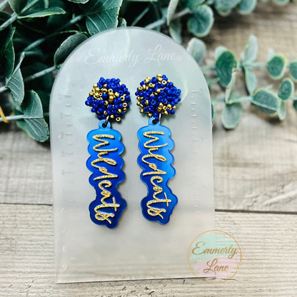 Cursive Team Spirit Dangle Earrings- seed bead toppers