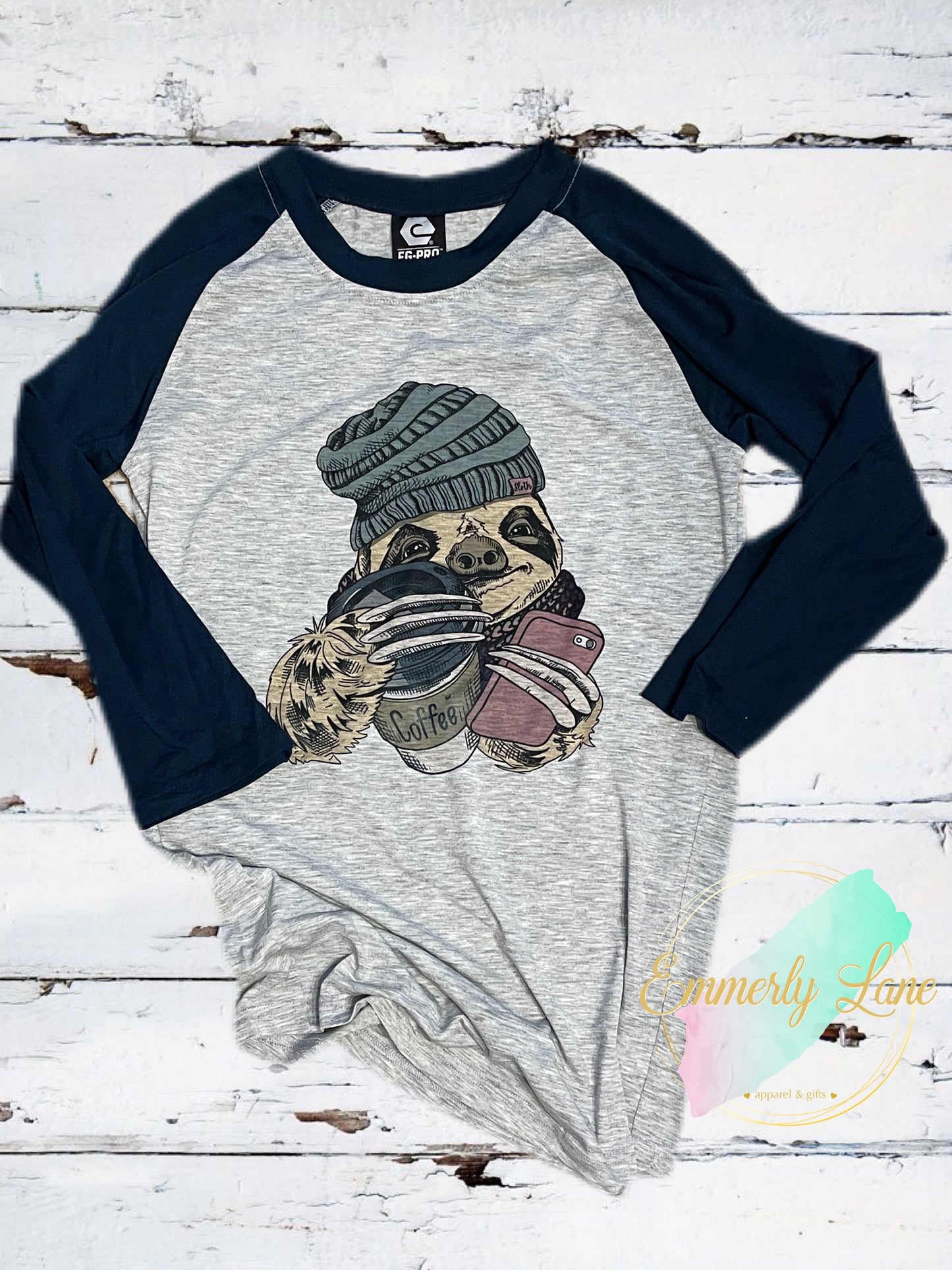 Sloth with coffee & phone Raglan