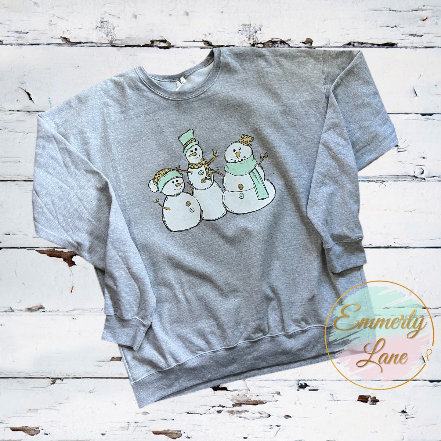 Trio Snowmen Leopard/Mint Shirt