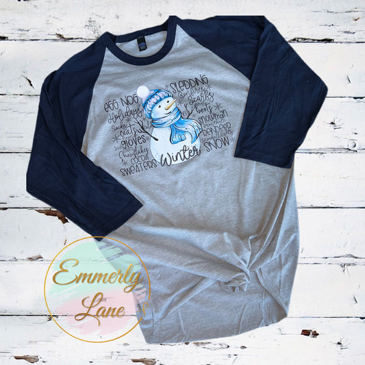 Snowman Winter Typography Raglan