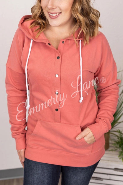 Hailey Button Snap Hoodie- Dark Pink