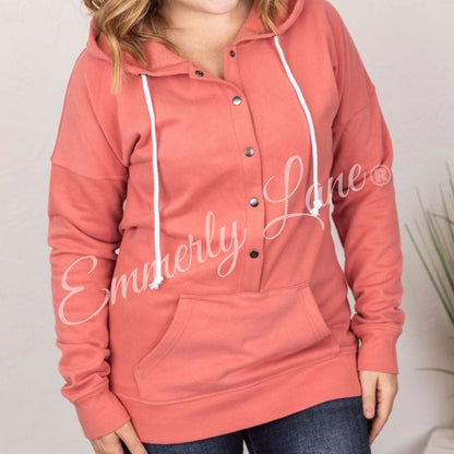 Hailey Button Snap Hoodie- Dark Pink