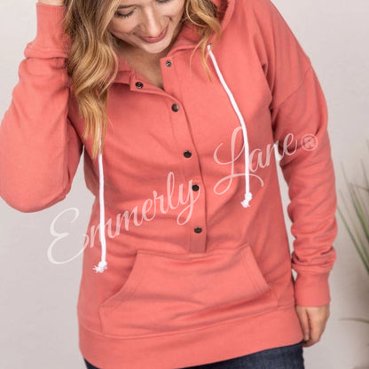 Hailey Button Snap Hoodie- Dark Pink