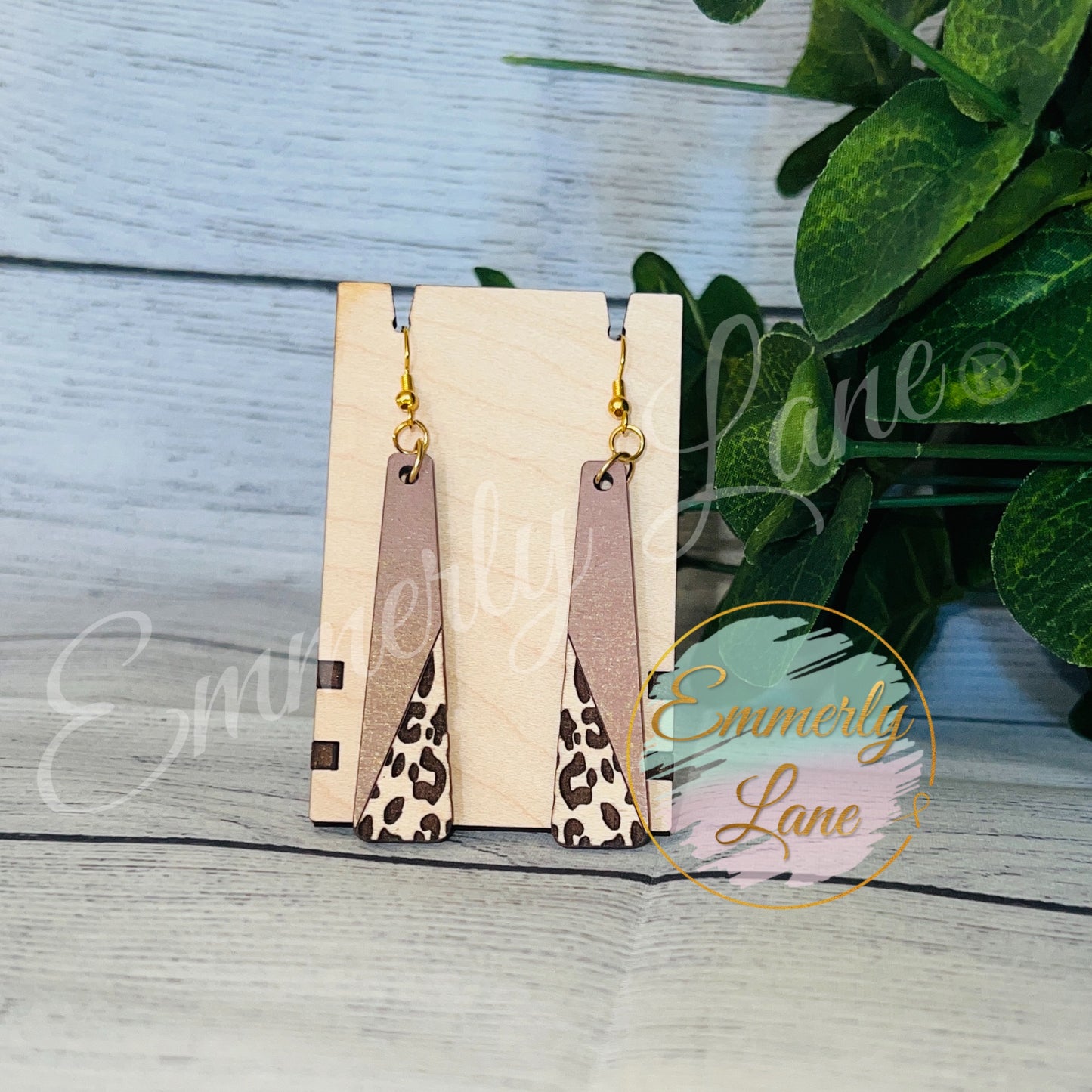 Dangle Wood Blush Leopard Earrings