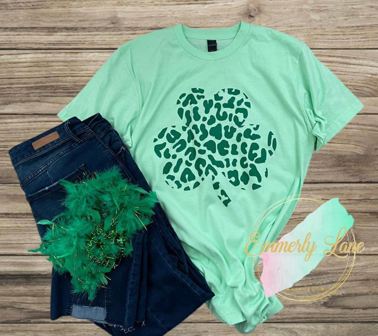 Green Leopard Shamrock Tee