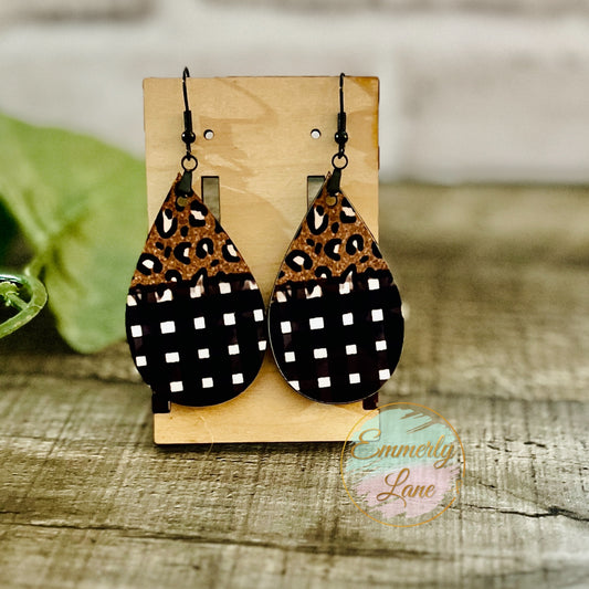 Leopard & Plaid Teardrop Earrings