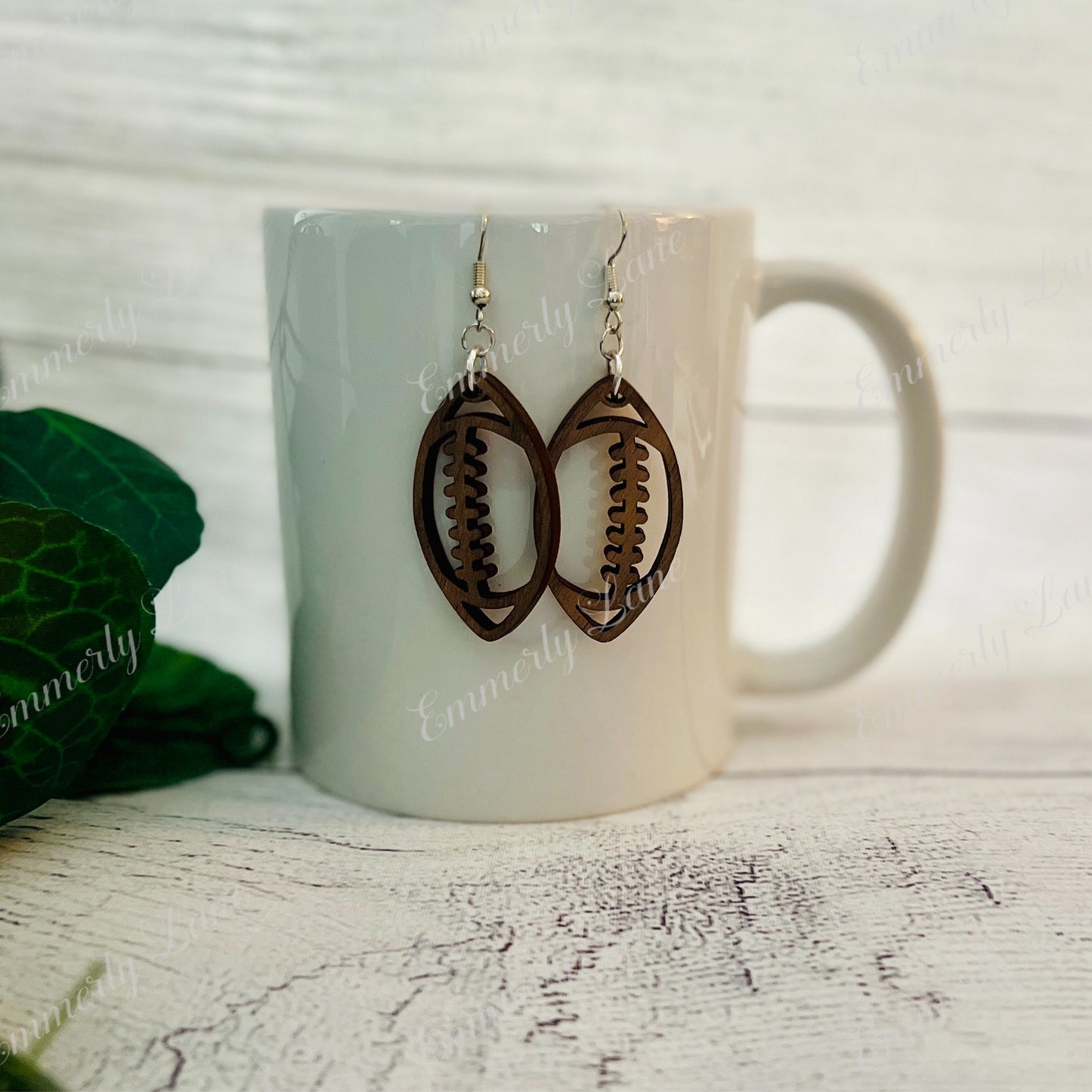 Wood Football Earrings