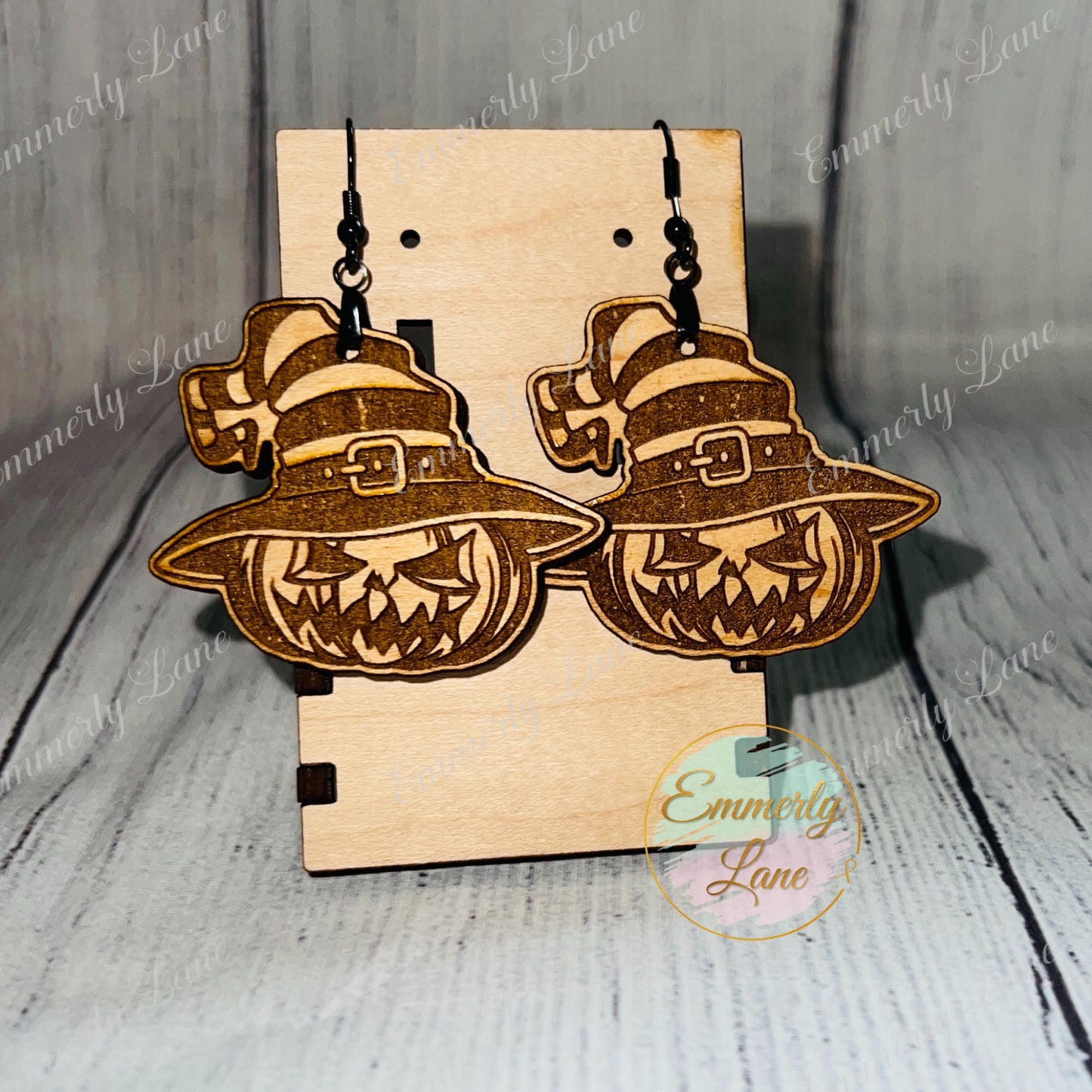 Jack-o-lantern Wood Dangle Earrings