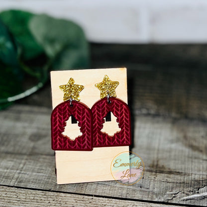 Knit Sweater Christmas tree Stud Dangle Earrings